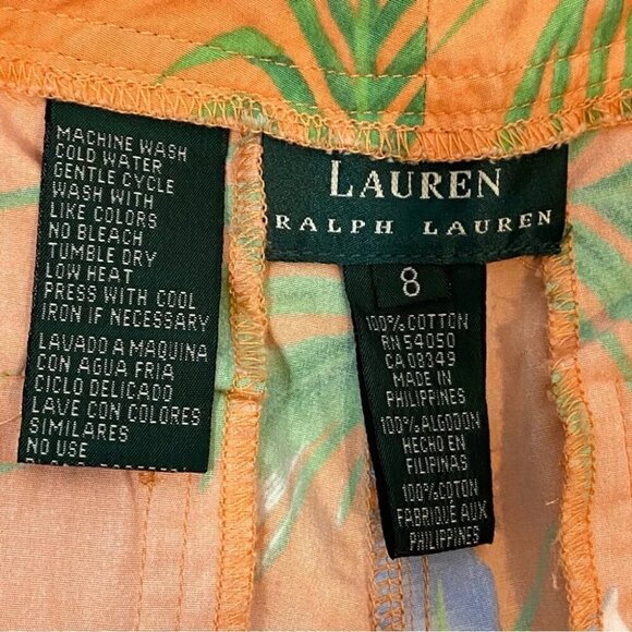Lauren Ralph Lauren Orange and Green Tropical Floral Capri Pants Size 8 - Picture 6 of 15